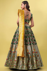 Dark Green Jacquard Woven Lehenga Choli