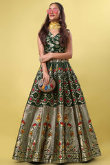 Dark Green Jacquard Woven Lehenga Choli