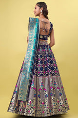 Navy Blue Jacquard Woven Lehenga Choli