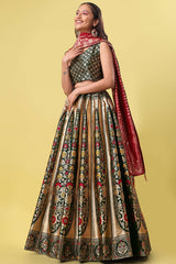 Dark Green Jacquard Woven Lehenga Choli