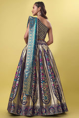 Navy Blue Jacquard Woven Lehenga Choli