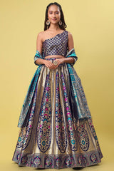 Navy Blue Jacquard Woven Lehenga Choli