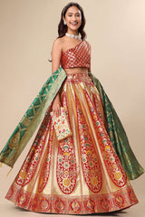 Red Jacquard Woven Lehenga Choli