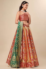 Red Jacquard Woven Lehenga Choli