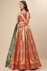 Red Jacquard Woven Lehenga Choli