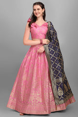 Light Pink Jacquard Woven Lehenga Choli