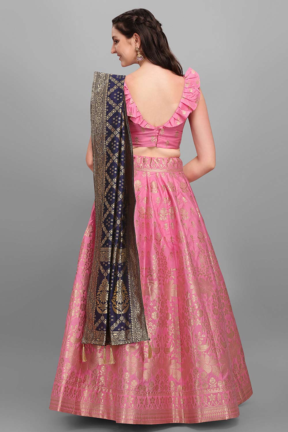 Light Pink Jacquard Woven Lehenga Choli