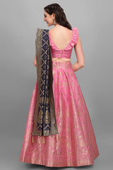 Light Pink Jacquard Woven Lehenga Choli