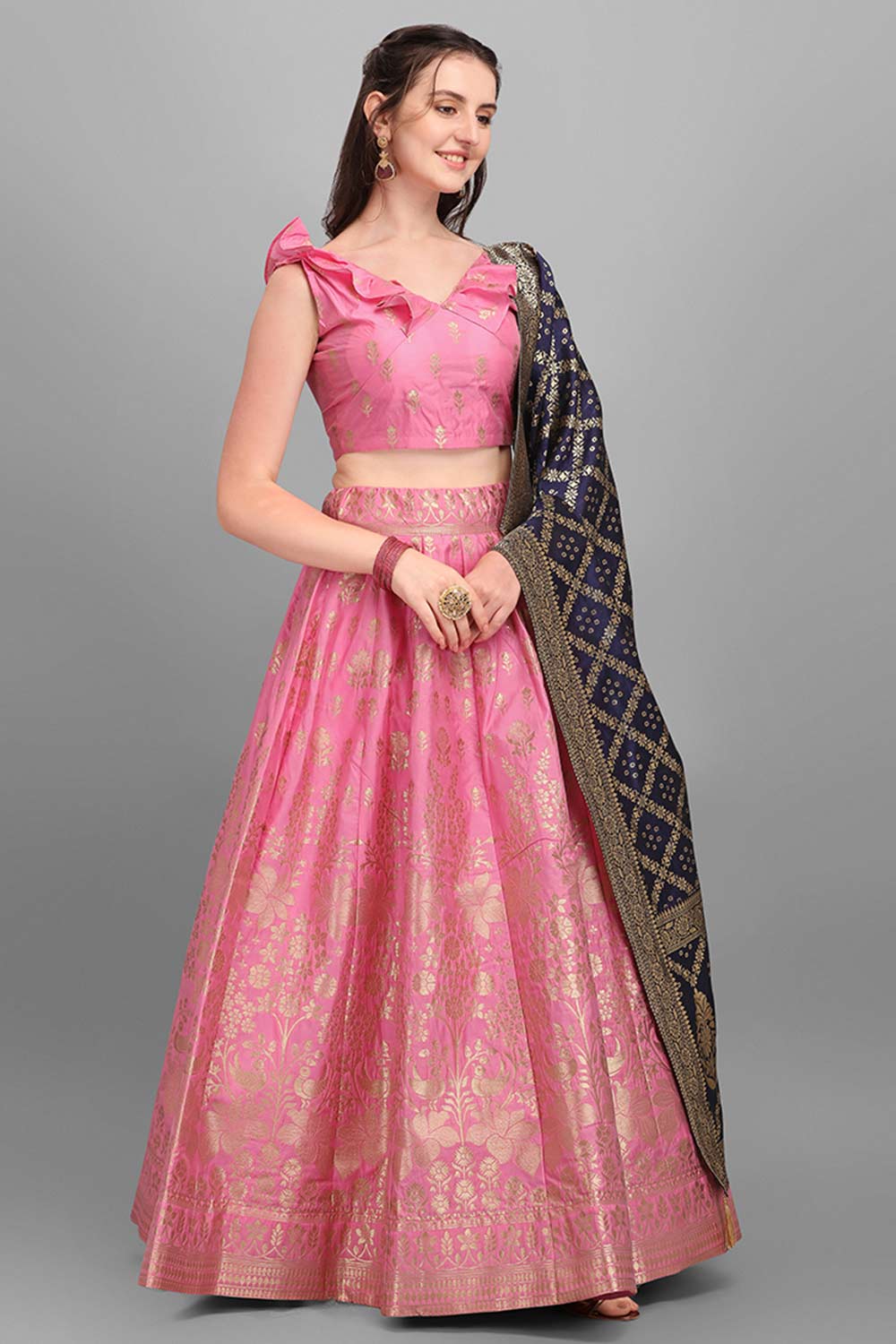 Light Pink Jacquard Woven Lehenga Choli