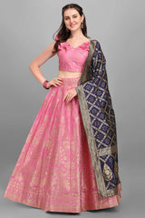 Light Pink Jacquard Woven Lehenga Choli