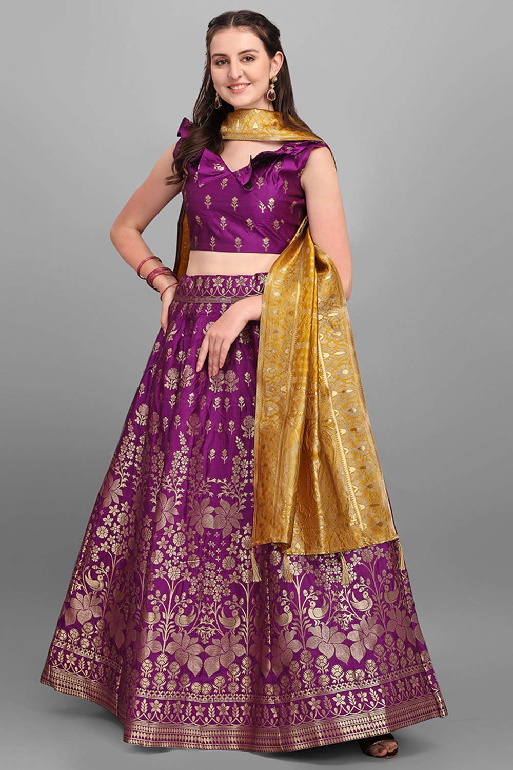 Purple Jacquard Woven Lehenga Choli