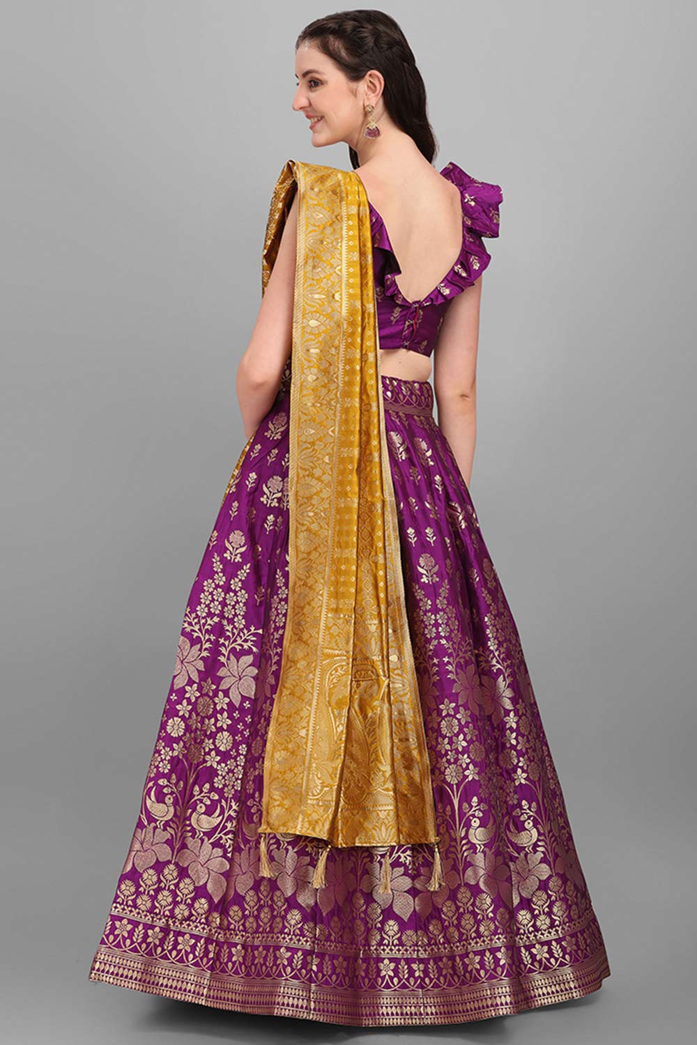 Purple Jacquard Woven Lehenga Choli