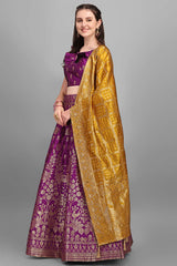 Purple Jacquard Woven Lehenga Choli