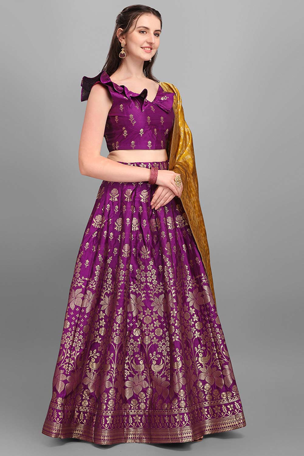 Purple Jacquard Woven Lehenga Choli