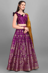 Purple Jacquard Woven Lehenga Choli