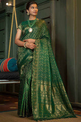 Dark Green Art Silk Zari Saree