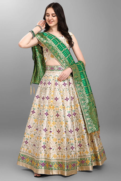 Off White Jacquard Woven Lehenga Choli