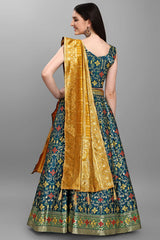 Teal Jacquard Woven Lehenga Choli