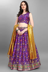 Purple Jacquard Woven Lehenga Choli