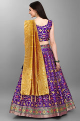 Purple Jacquard Woven Lehenga Choli