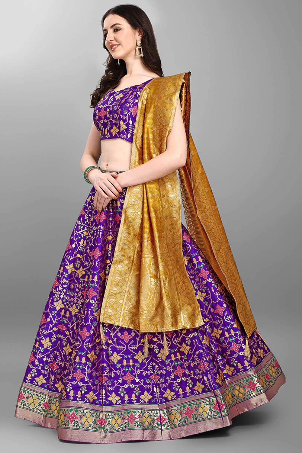 Purple Jacquard Woven Lehenga Choli