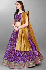 Purple Jacquard Woven Lehenga Choli