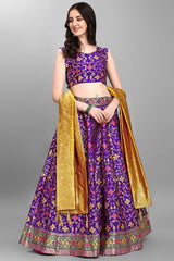 Purple Jacquard Woven Lehenga Choli