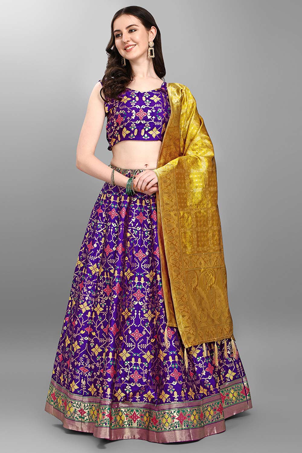 Purple Jacquard Woven Lehenga Choli