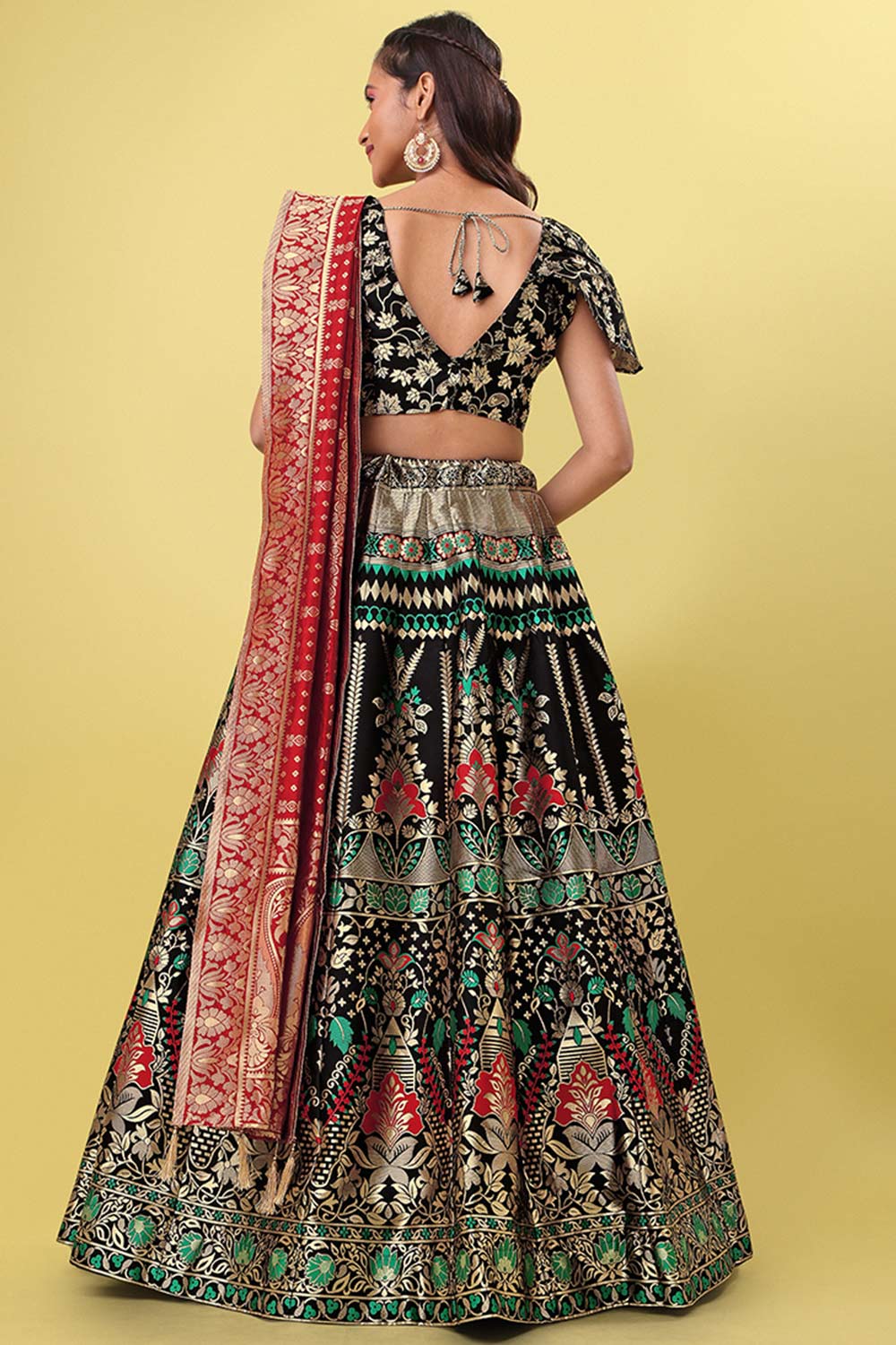 Black Jacquard Woven Lehenga Choli