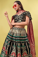 Black Jacquard Woven Lehenga Choli