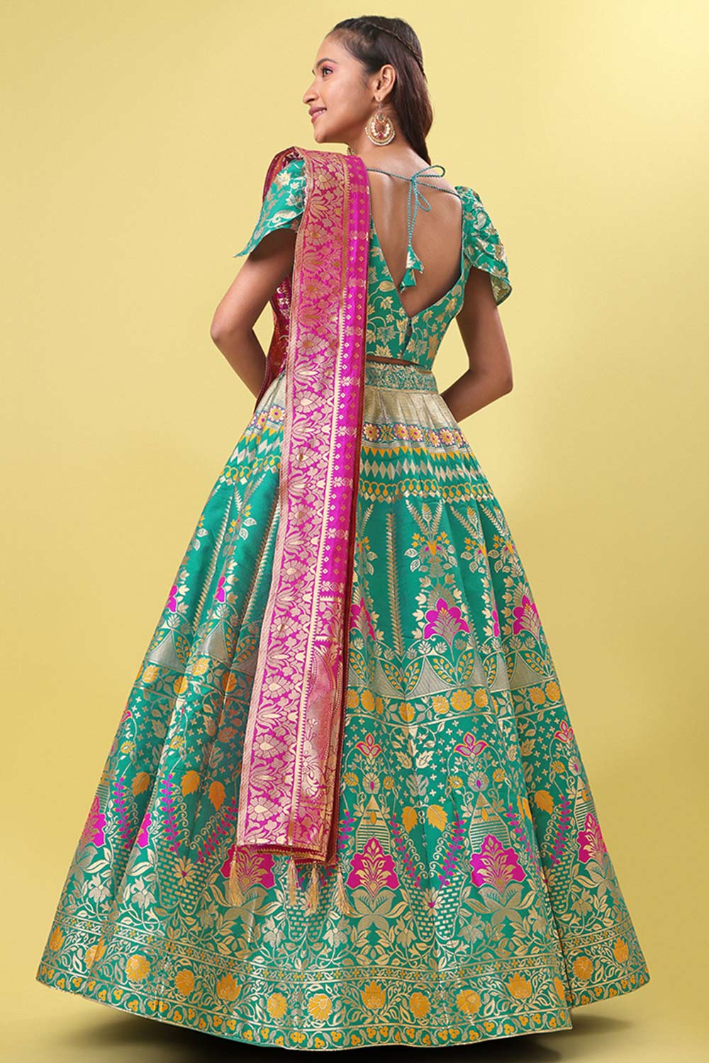 Sea Green Jacquard Woven Lehenga Choli