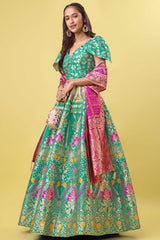 Sea Green Jacquard Woven Lehenga Choli