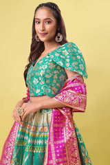 Sea Green Jacquard Woven Lehenga Choli