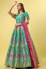 Sea Green Jacquard Woven Lehenga Choli