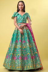 Sea Green Jacquard Woven Lehenga Choli