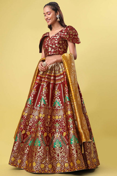 Maroon Jacquard Woven Lehenga Choli