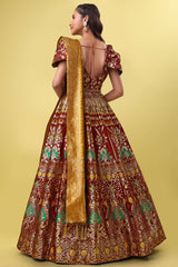 Maroon Jacquard Woven Lehenga Choli