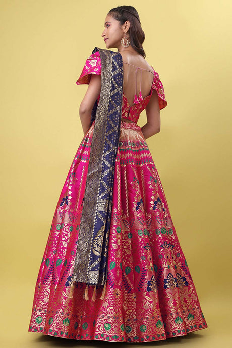 Rani Pink Jacquard Woven Lehenga Choli