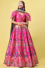 Rani Pink Jacquard Woven Lehenga Choli