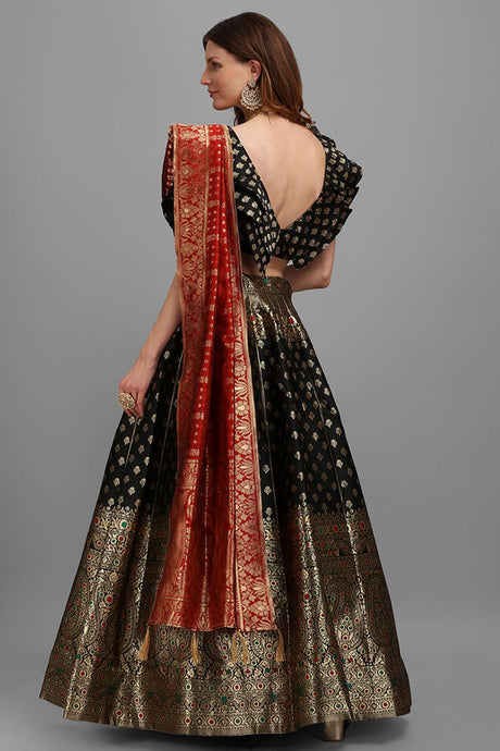 Black Jacquard Woven Lehenga Choli