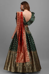 Dark Green Jacquard Woven Lehenga Choli