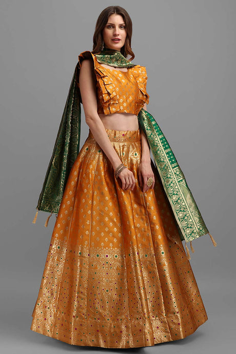 Orange Jacquard Woven Lehenga Choli