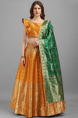 Orange Jacquard Woven Lehenga Choli