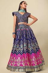 Navy Blue Jacquard Woven Lehenga Choli