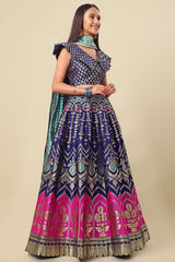 Navy Blue Jacquard Woven Lehenga Choli