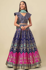 Navy Blue Jacquard Woven Lehenga Choli