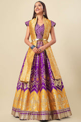 Purple Jacquard Woven Lehenga Choli