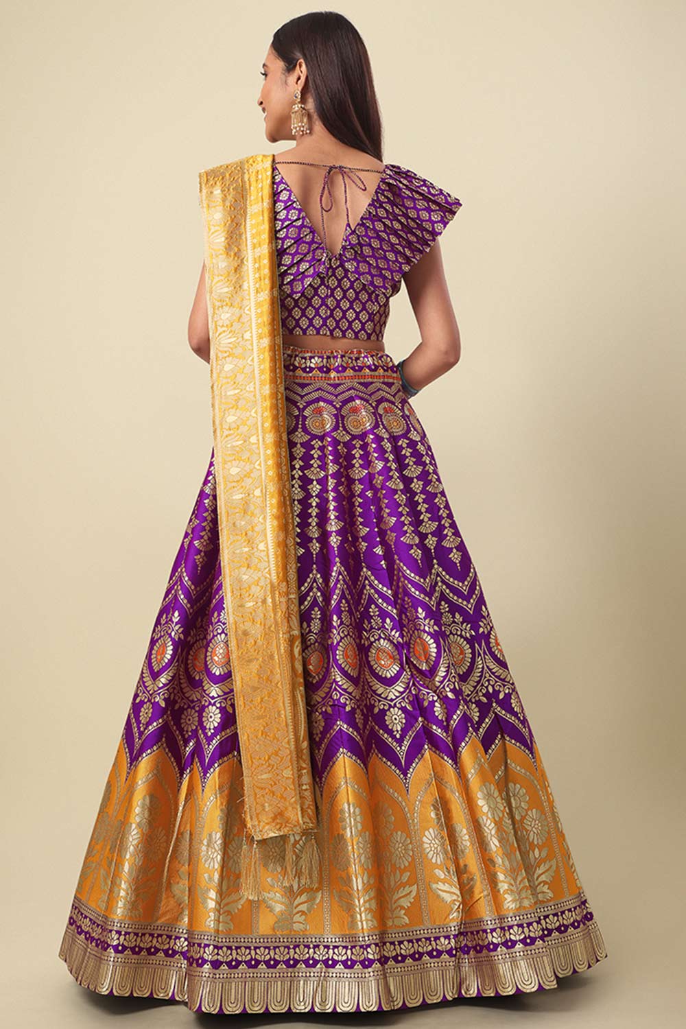 Purple Jacquard Woven Lehenga Choli