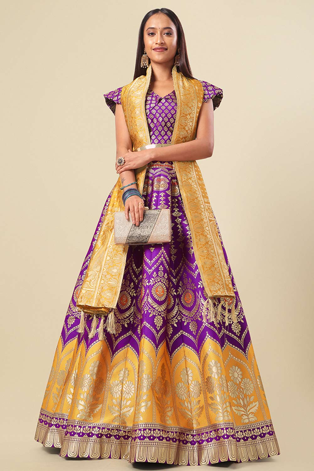 Purple Jacquard Woven Lehenga Choli