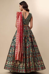 Dark Green Jacquard Woven Lehenga Choli